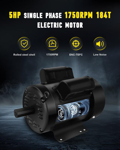 Air Compressor Motor 5HP, Industry AC Motor, Electric Motor 184T Frame Farm Duty Motor, 1750 RPM TEFC 208-230V 28.5-27.0 CW/CCW
