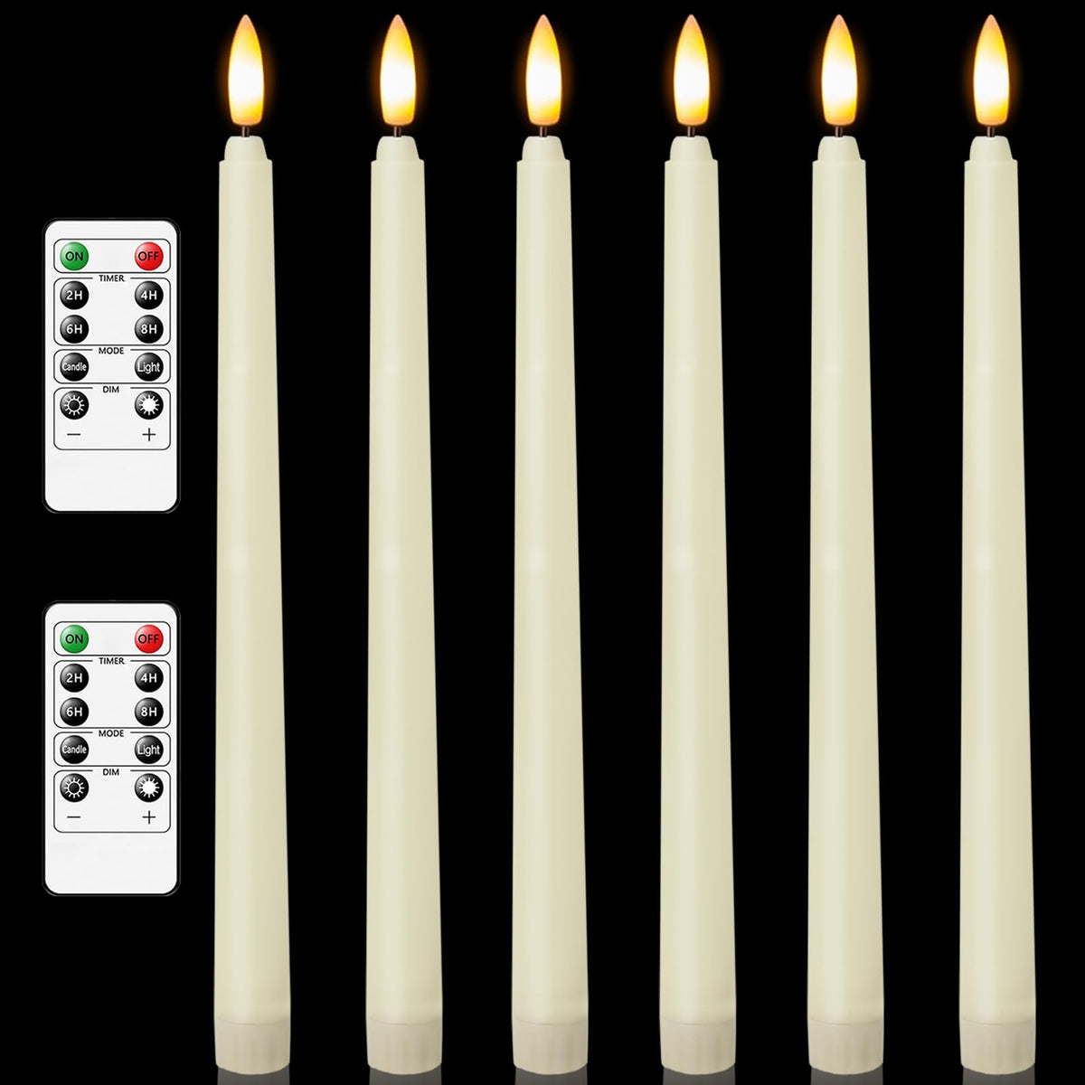 6 Pcs Flameless Ivory Taper Candles with Remote Timer Dimmer, Battery Operated CandleSticks with Flickering Light, Plastic 11 inches LED Window Candles, for Christmas Home Party Wedding Decor