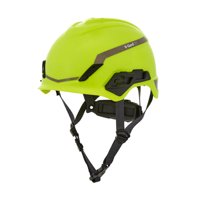 MSA 10194796 H1 V-Gard Helmet with Fas-Trac III Ratchet Suspension | Polyethylene Shell, Superior Impact Protection, Self Adjusting Crown Straps - Standard Size in Hi-Viz Yellow/Green