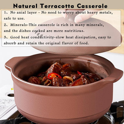 Natural Terracotta Casserole with Lids Clay Pots for Cooking, Unglazed Earthenware Rice Pots (T4-3.6QT)