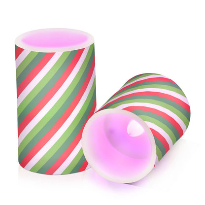 Flameless Candles Battery Operated Christmas Candy Cane Flickering Led Pillar Candles With Remote Control Red White Green Stripes Colour Changing Warm Light Candles For Halloween Christmas Wedding