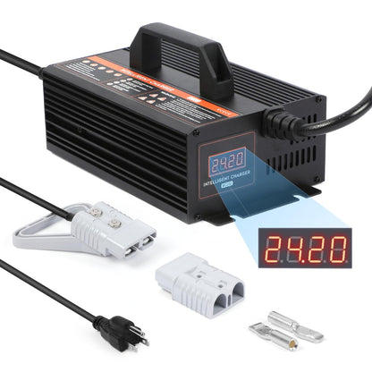 Forklift Battery Charger 24V 20A Smart Forklift Charger 24 Volt 600W Auto Pallet Jack Battery Charger LCD Display Trickle Charger for 24V Electric Pallet Jack, Stacker, Floor Scrubber, Scissor Lifter