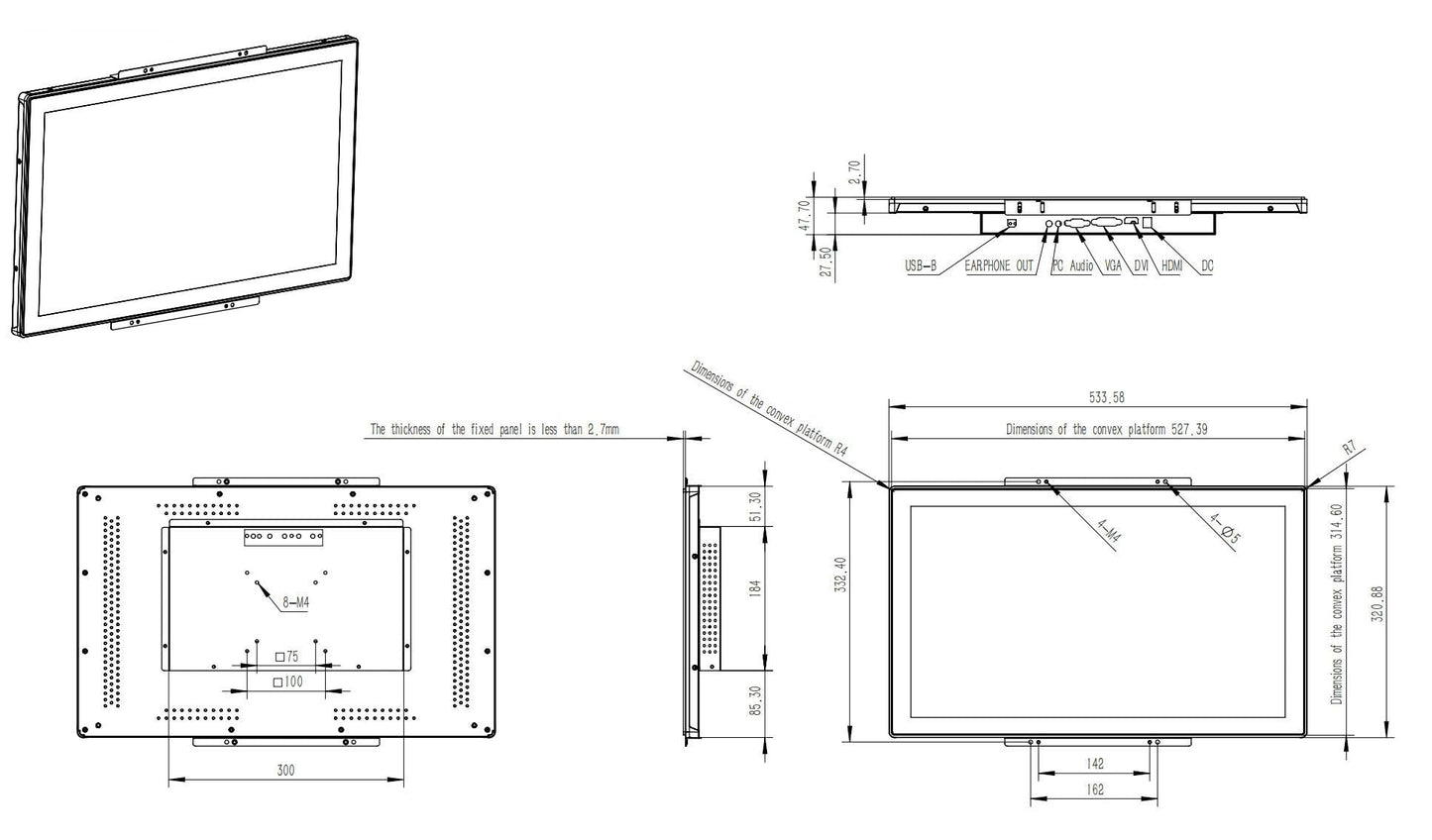 RIUIIN 21.5 Inch 10 Points Touch Front IK09/IP65, Open Frame Touch Monitor,Multi-Touch Industrial Display,920x1080,VESA+Panel Mount, for Kiosk, Automation, POS，Vending, 7x24h Work