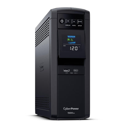 CyberPower CP1500PFCLCDTAA PFC Sinewave UPS System, 1500VA/1000W, 12 Outlets, AVR, Mini Tower, TAA Certified, Black