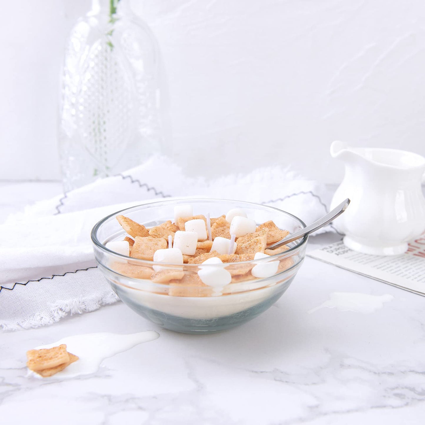 Funny Cinnamon Cereal Bowl with Metal Spoon Scented Soy Candle Morning Ritual Gift
