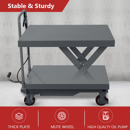 Hydraulic Scissor Cart Lift Table, 500 LBS Capacity 28.5 in Lifting Height Manual Scissor Lift Table w/ 4 Wheels and Foot Pump for Material Handling
