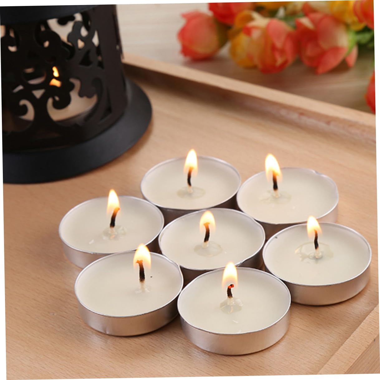 MINAOLULUS Tealight Candles White Unscented Round Wax Small Tea Lights 50pcs, Dripless Wedding and Home Decor Proposal Lighting, Long Burn Time