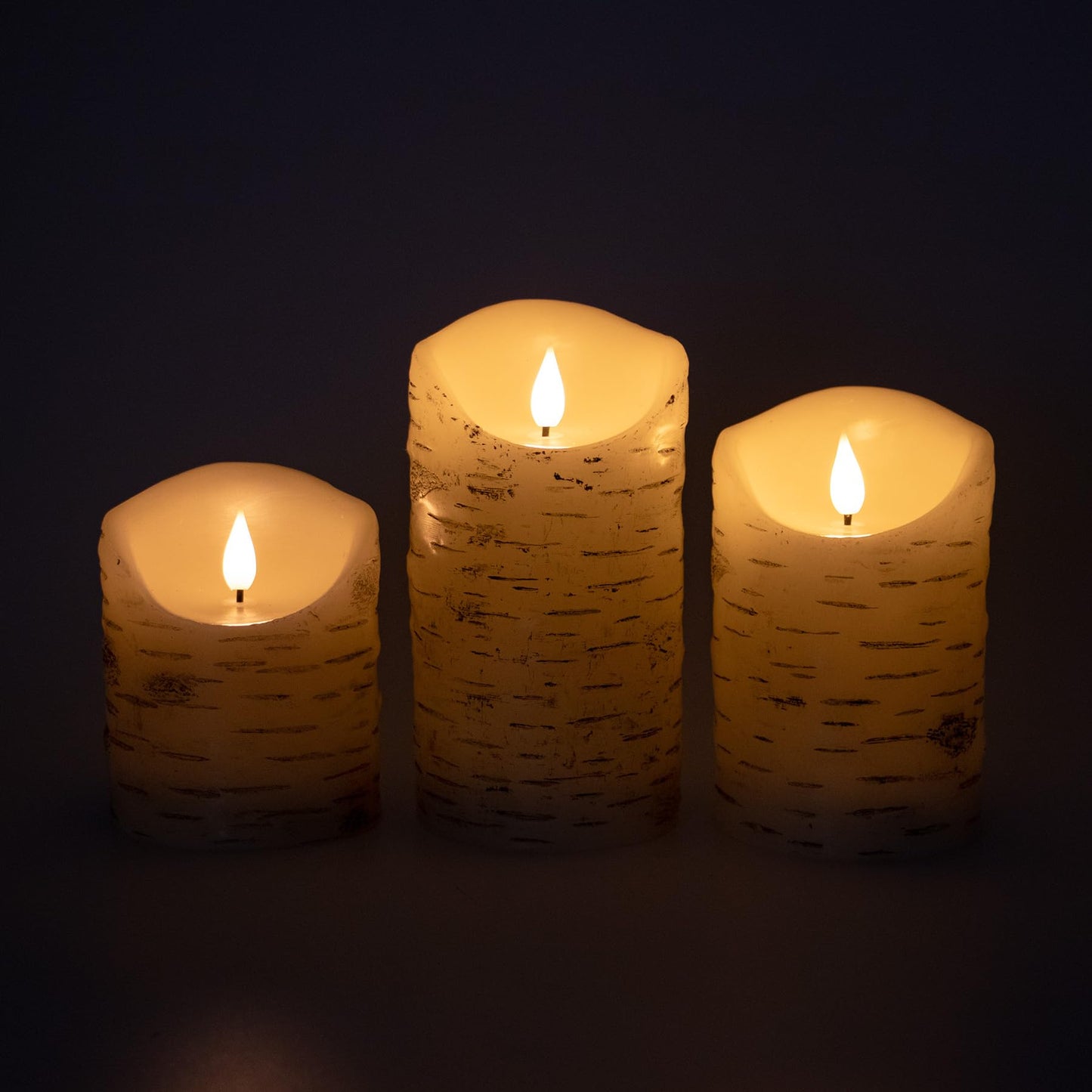 Fanna Set of 3 Flameless LED Birch Bark Candles with Timer, Battery Operated Wax Candles with Remote for Christmas, 6 Batteries Included - H 4"/5"/6"