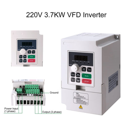 CNC Spindle Motor Kits, 220V 3KW 3000W Φ100mm Air Cooled Spindle CNC Spindle CNC Motor + 3.7KW VFD+Φ100mm Clamp Mount + Collet Set ER20+ Drill bits+ Wires for CNC Router Machine