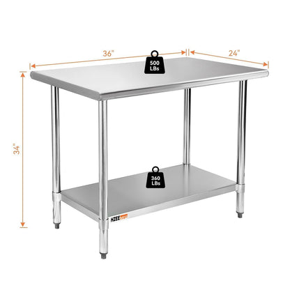 HZEEMFG Stainless Steel Table for Prep & Work 24x36 inches,4ft, Commercial Heavy Duty Table with Undershelf for Restaurant, Home,Hotel Kitchen, Laundry Room, Garage,Workshops
