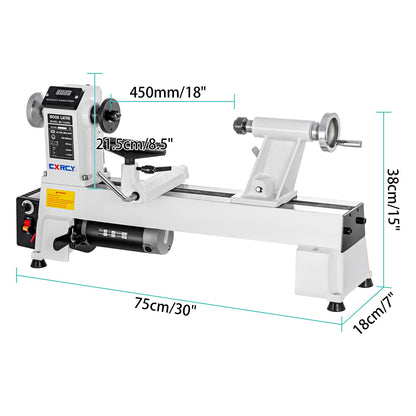 CXRCY 12" x 18" Wood Lathe, Benchtop Wood Lathe Machine 3/4 HP Infinitely Variable Speed 650-3800 RPM with Goggle for Woodworking, Woodturning