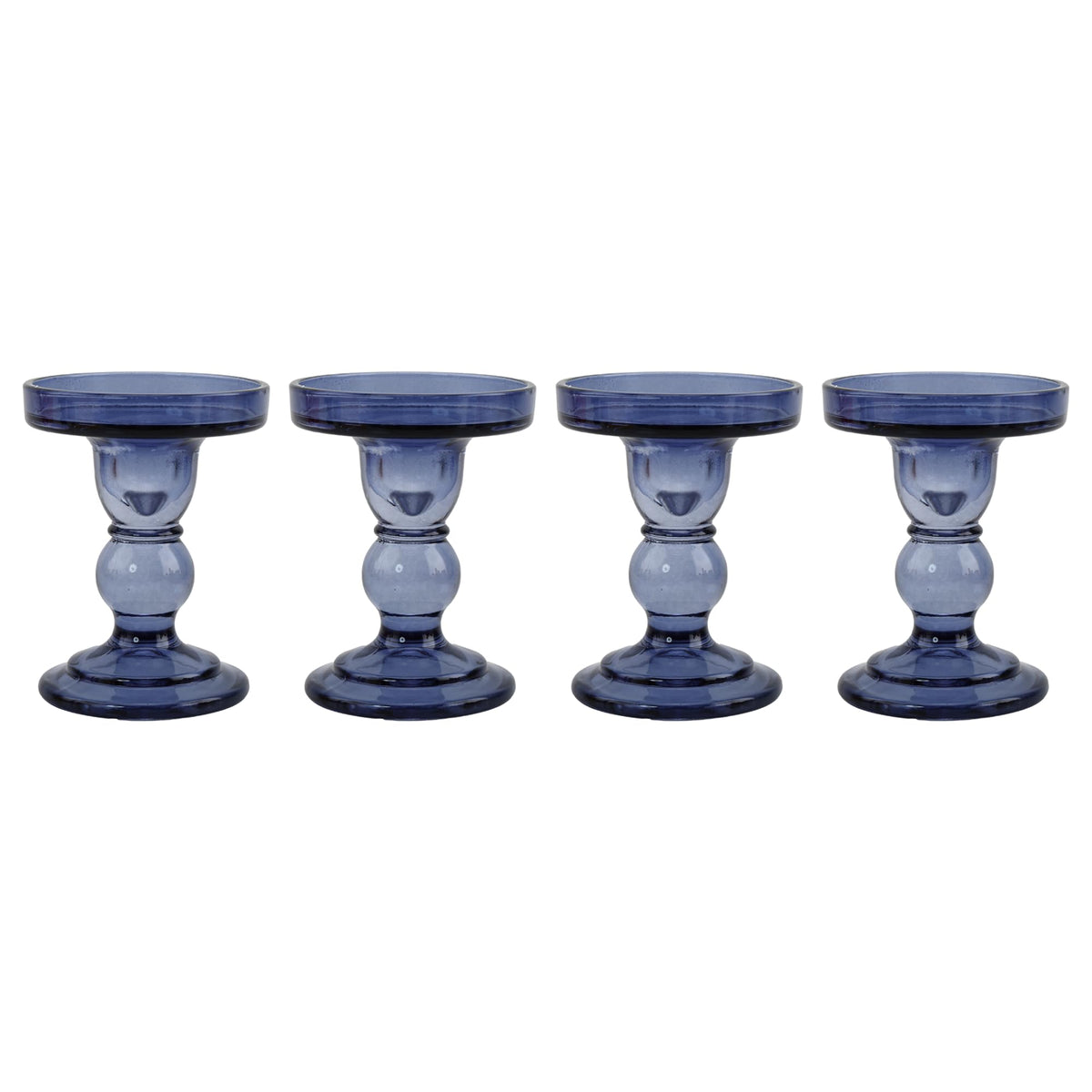 ViViTOP Glass Candle Holder Set of 4, Blue Candlestick Holders for Pillar Candles, 4.5" H, Candle Stand Decorations for Living Room