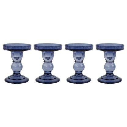 ViViTOP Glass Candle Holder Set of 4, Blue Candlestick Holders for Pillar Candles, 4.5" H, Candle Stand Decorations for Living Room