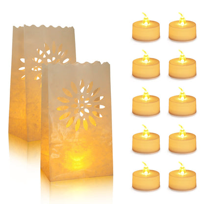 AceList 30PCS Luminary Bags with 30 PCS Flameless Candles Tea Lights for Wedding, Birthday, Party, Christmas Decorations(Sunflower)