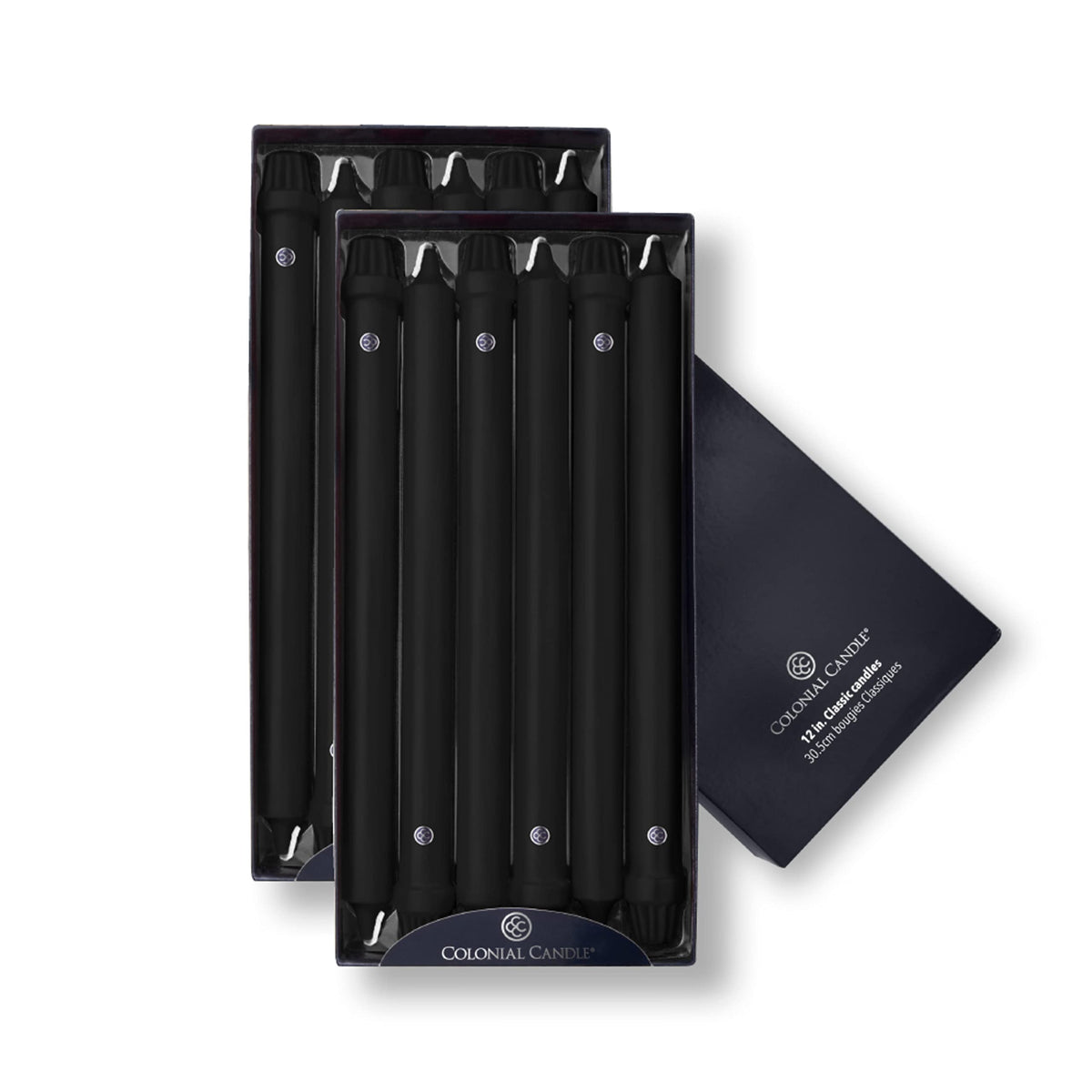 Colonial Candle Unscented Taper Candle, Classic Collection, Black, 12 in, Pack of 12 - Up to 10 Hours Burn