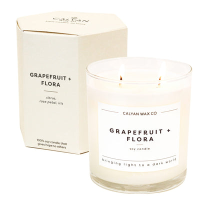 Calyan Wax Co. Grapefruit & Flora 2 Wick Scented Candle - 37 Hour Burn - Luxury Clean Soy Wax Candles - Long Lasting Large Glass Jar Candle for Home - 8.8oz