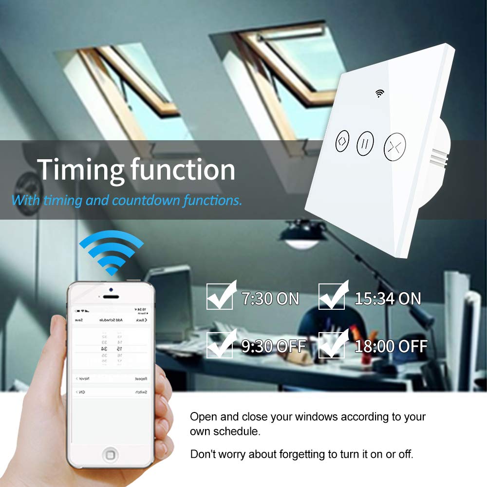 Olideauto Intelligent Smart AC Motor Automatic Window Opener with Wired US Standard WiFi Push Panel Phone App Control,Compatible for Alexa&Google Assistance Aluminum Alloy