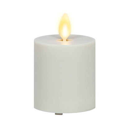 Luminara Outdoor Votive Flameless LED Candle, Pearl Ivory 2" x 3.2", Moving Flame Battery Operated Timer Remote Ready IPX4 Matte Plastic Finish