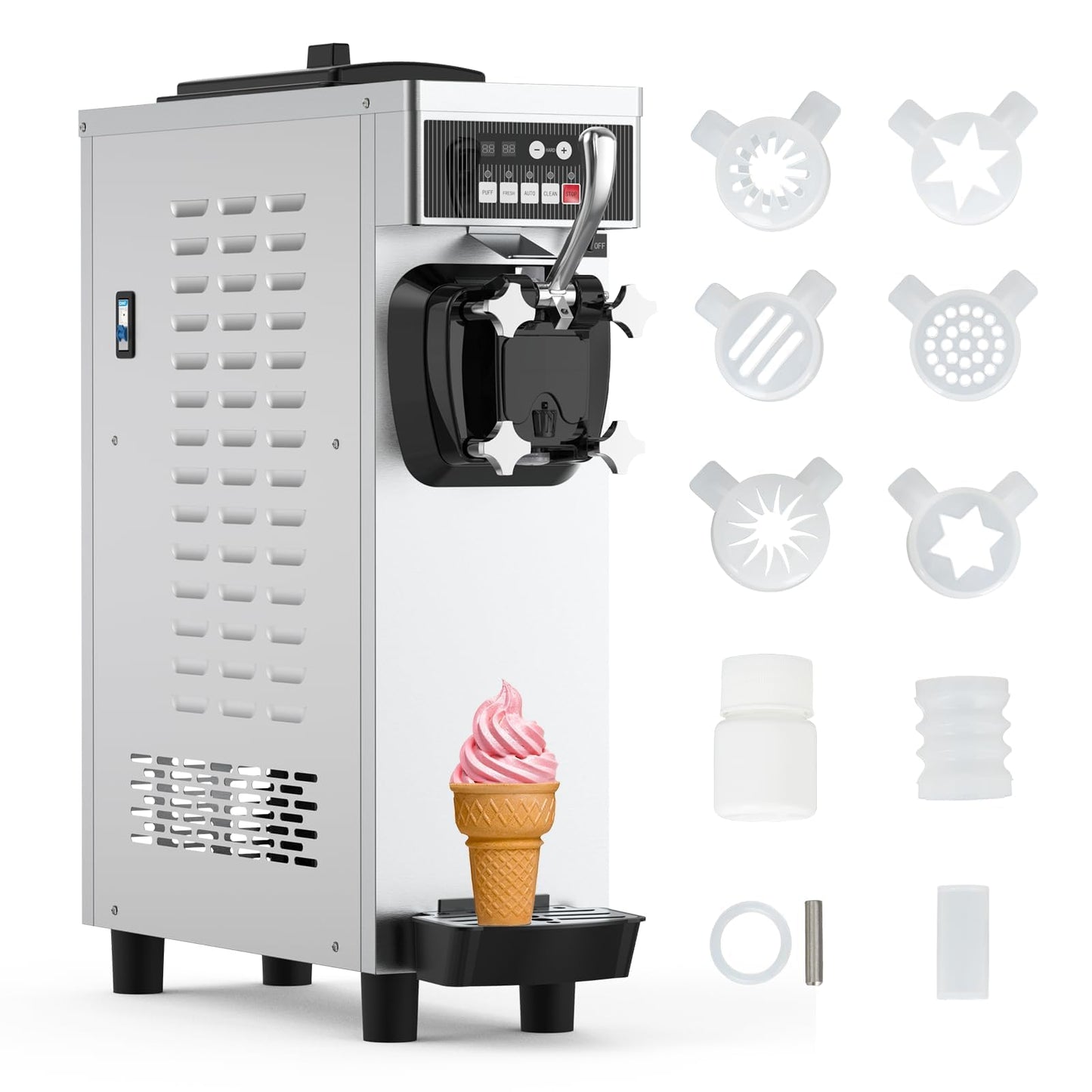 Soft Serve Ice Cream Machine Commercial, 1200W Ice Cream Maker Machine With a Roomy 7 L Hopper & 1.8 L Cylinder, 4.7-5.8 gal/H, LCD Digital Display & Timer, Single Flavor
