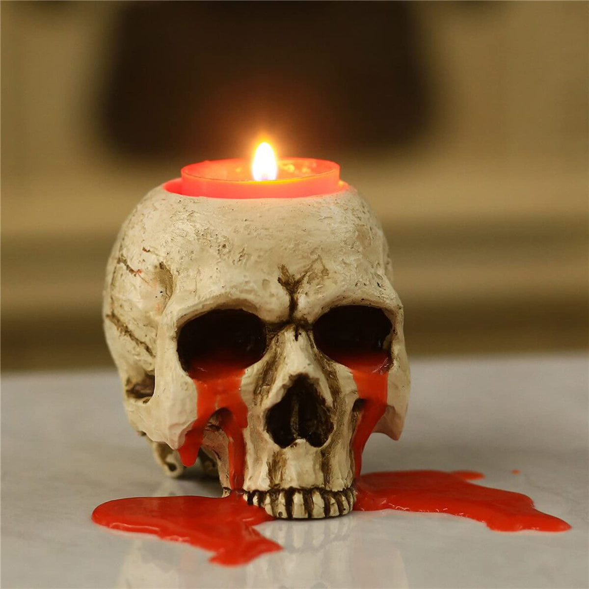 VICDUEKG 2 Pcs Skull Candle Holder Skeleton Candlestick Holders Spooky Tealight Cup Gothic Decor Resin Candlestick Crafts for Halloween Christmas Home Party Graveyard Outdoor Bar Decoration, White