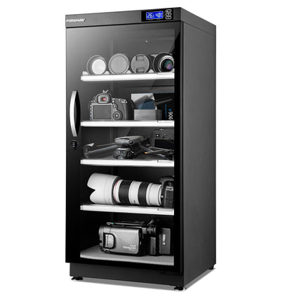 FORSPARK 125L Dual-Core Camera Dehumidifier Dry Cabinet, Quiet Humidity Control Storage with Combo Lock, 4 Adjustable Shelves for DSLR, Lenses, Drones, Instruments, Books - 15W Energy Efficient, Black