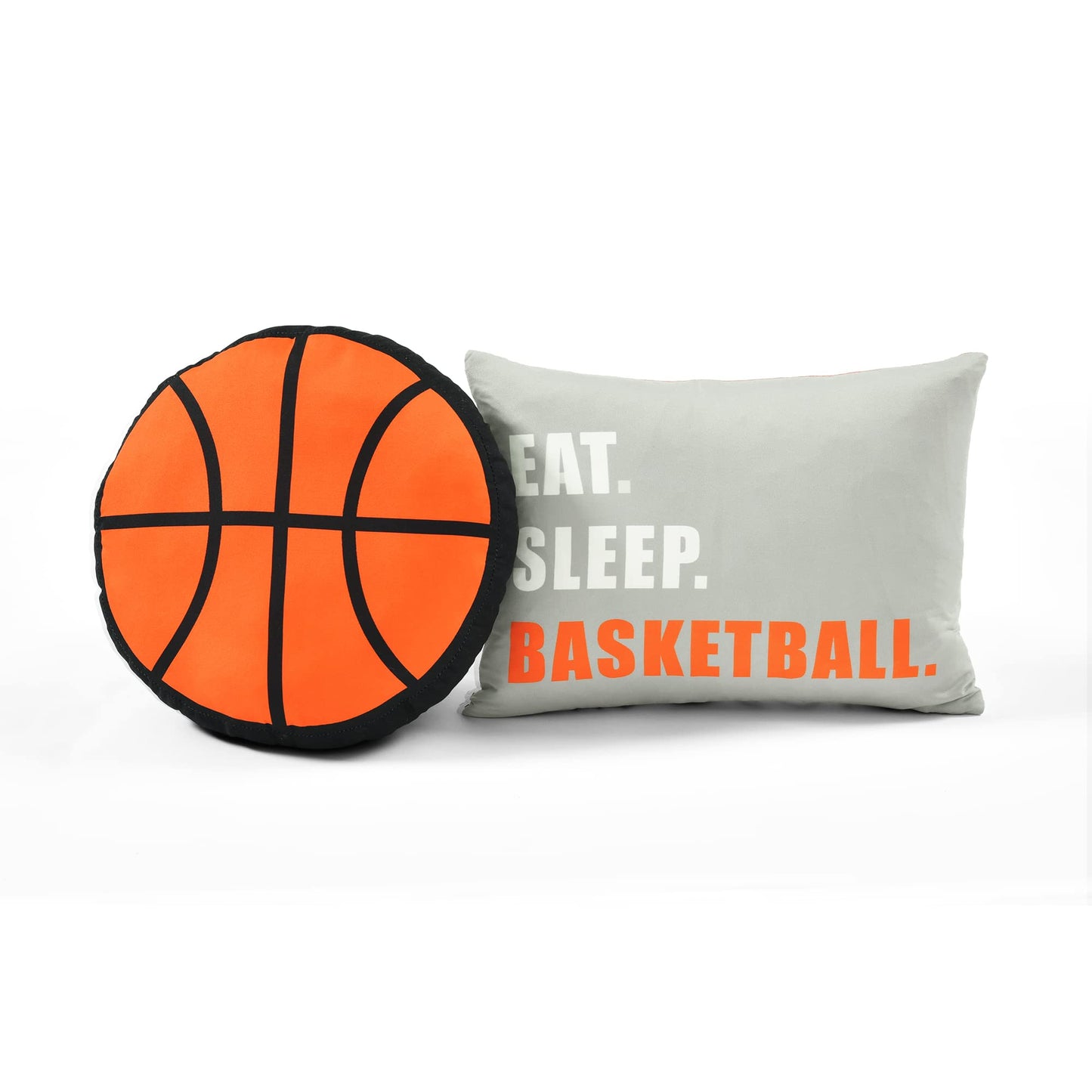 Lush Decor Basketball Game Reversible Quilt Twin Size 4 Piece Set, Charcoal - Kids Bedding Set - Twin Size Quilt - Sports Décor