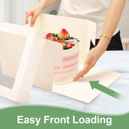 LNDIEHS 2 Pack Cake Boxes, 12x12x8 Inches Tall Cake Box with Cake Boards, White Bakery Boxes with Large Window, Disposable Cakes Transport Containers with Lids, for Cookies, Pies, Wedding, Birthday