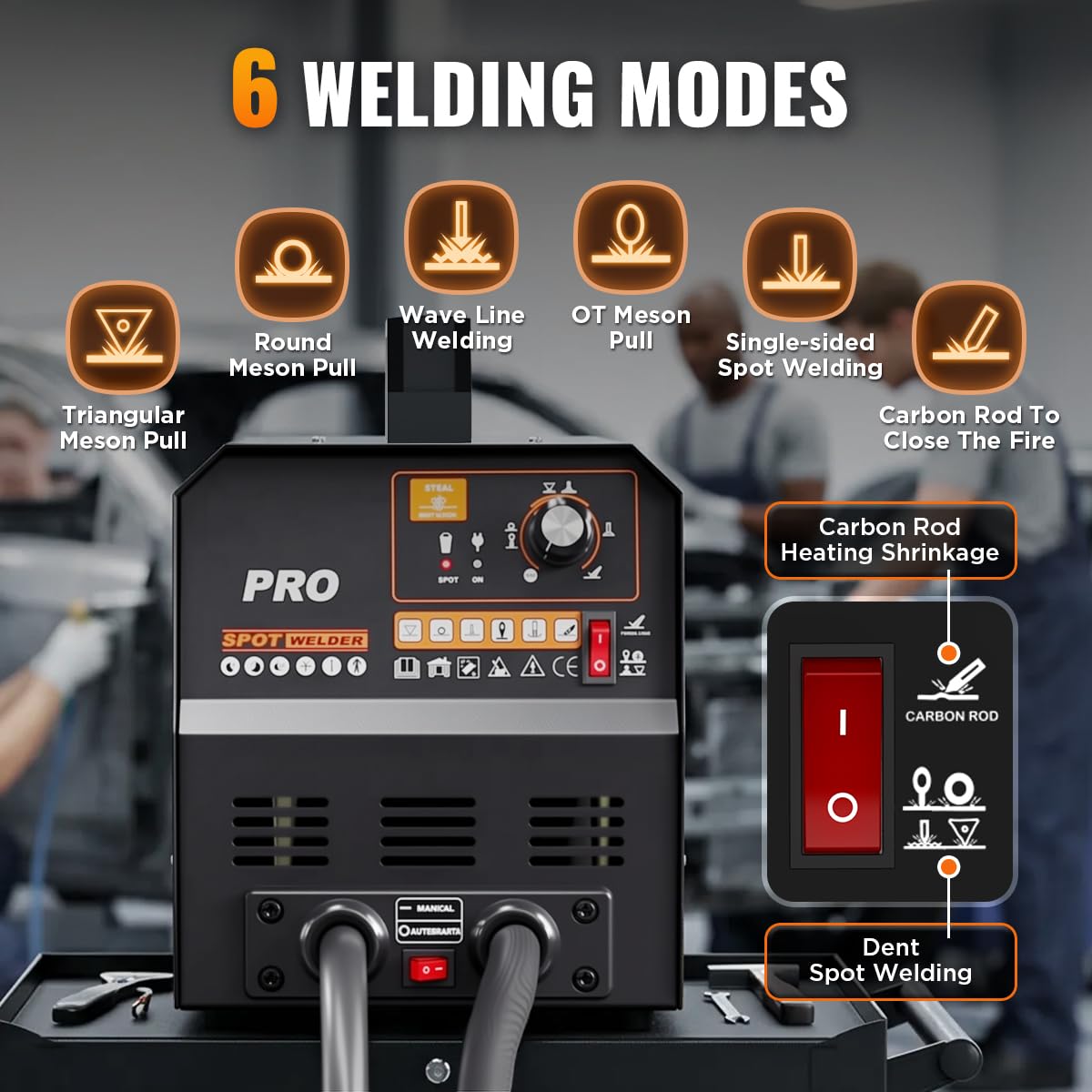 Dent Puller Welder 3500W 4200A Stud Welder Dent Repair Kit 6 Welding Modes Auto Body Spot Welder Dent Puller Machine Dent Removal Tool with Auto/Manual Welding & Overheat Protection for Car/Truck 110V