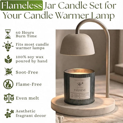 Dough Bowl Candle Co. Wickless Candles for Candle Warmer Lamp - Set of 2 Jar Candles for Warmer Lamp, Wax Melts Strong Scent in Eucalyptus and Jasmine, Flameless No Wick Scented 100% Soy Wax