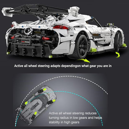 CaDA Master Fantasma Sports Car Building Set C61048W 1:8 Super Cars Brick Kit with 9-Speed Gearbox and Rear Wheel Steering V8 Racing Car Model for Adults Collectors (4346PCS)