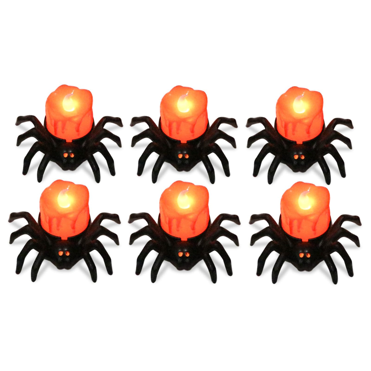 Lasumora Halloween Decorations Tea Lights Candles with 6H Timer, 6 PCS Φ 1.6" H 1.6" Battery Operated Halloween Candles Flameless LED Candle Holders Flickering Table Party Halloween Decor Indoor