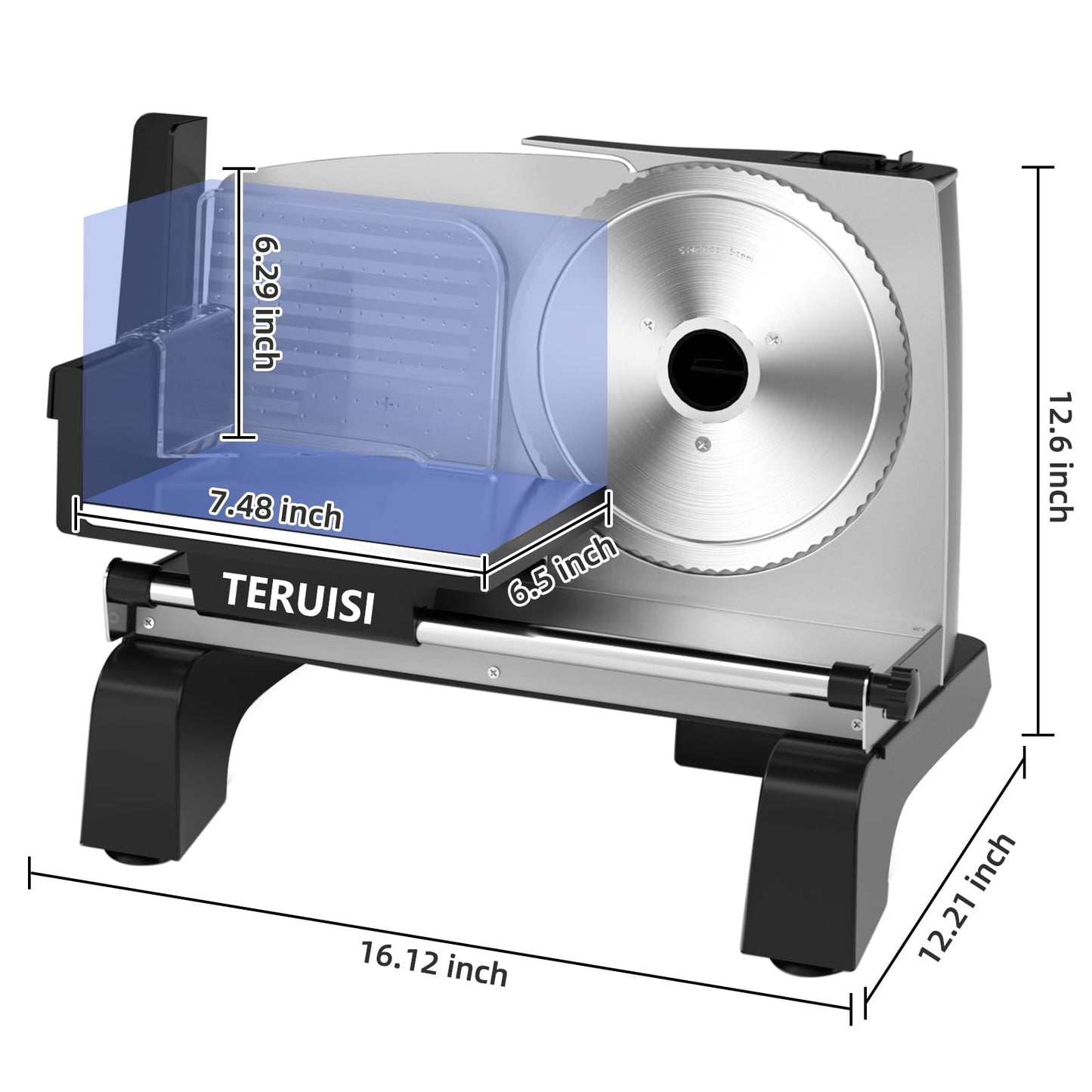 TERUISI Electric Meat Slicer, 200W Deli Slicer with 2 Stainless Steel 7.5" Blades, 0-18mm Adjustable Thickness, Food Slicer Machine with Food Tray, Towel for Home, Bacon, Bread, Jerky, 110V Ham Slicer