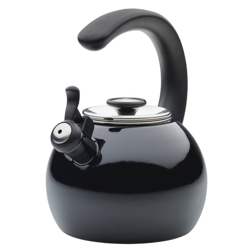 Circulon Enamel on Steel Whistling Induction Teakettle, Tea Kettle for Stovetop with Flip-Up Spout, 2-Quart, Black