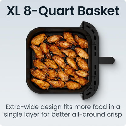 Chefman Crispinator Air Fryer 7-in-1 with 8 Qt Capacity, 450°F Max Temp & TurboFry Pro Technology for Fast, Even Results, Bake, Broil, Dehydrate, Viewing Window, Nonstick Ceramic-Coated Basket