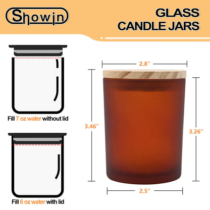 SHOWIN Thick Candle Jars for Making Candles 20 Pcs, 7 OZ Empty Jars with Wood Lids for Candle Making, Sample Container, Frosted Brown