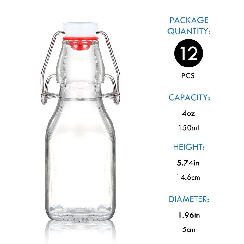 YEBODA 4oz Swing Top Glass Bottles,Small Flip Top Glass bottles with airtight Caps for Home Brewing,Kombucha,2nd Fermentation,Kefir,Beverages,Soda,Oils,Vinegar,Limoncello,Vanilla extract 12 Pack