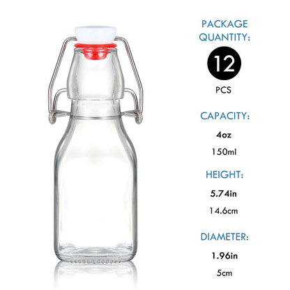 YEBODA 4oz Swing Top Glass Bottles,Small Flip Top Glass bottles with airtight Caps for Home Brewing,Kombucha,2nd Fermentation,Kefir,Beverages,Soda,Oils,Vinegar,Limoncello,Vanilla extract 12 Pack