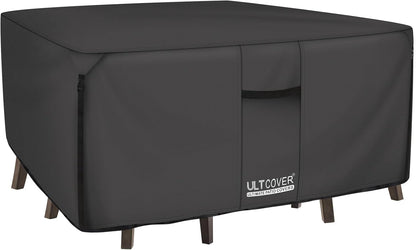 ULTCOVER 600D Heavy-Duty Waterproof Square Patio Table & Chair Cover | 86 Inch, Black