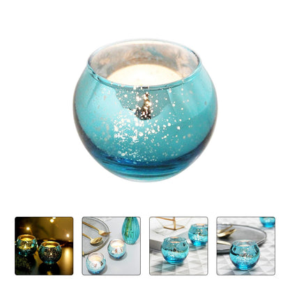 RUNROTOO 12pcs Blue Speckled Glass Candle Holders Hollow Candle Cups Decorative Votive Candleholder Set for Table and Hotel Décor