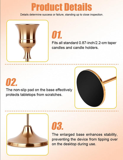 2 Sets(6 Pcs) French Gold Tapered Candle Holder,Candlestick Tall Metal Candlestick Holders for Table Centerpiece Home Decor for Wedding Fireplace Mantel Housewarming Gift Fits 3/4 Inch Thick Candles