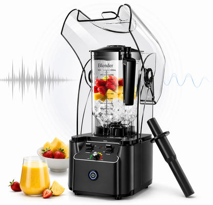 WantJoin Professional Commercial Blender With Shield Quiet Sound Enclosure 2200W Industries Strong and Quiet Professional-Grade Power, Self-Cleaning, Black