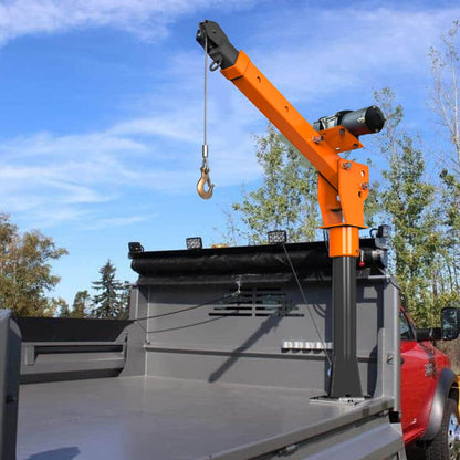 ROCK-HULK 2200lb Folding Truck-Mounted Bed Crane - 5000lb Winch, Painted Steel Jib Hoist Lift for Pickups, 12V Electric/Hand Operated, Ideal for Farm, Construction, and DIY Loading