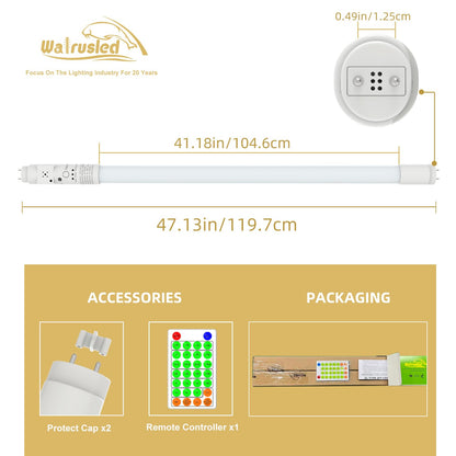 T8 LED Emergency Tube Light 4FT with Battery Backup,Remote,Dimmable,IP4X,CCT,10W,Fluorescent Tube Replacement 4 Foot,120min Emergency 3W 300LM Output Lighting,Ballast Bypass,Double Ended,Type B,2-Pack