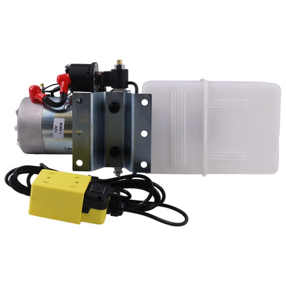 Solarhome 12V DC Single Acting Hydraulic Power Unit 6 Quart Plastic Tank with Remote Control 4.5" 2500PSI 3000PSI SAE 8 Ports Compatible with Dump Trailer and Car Lifting