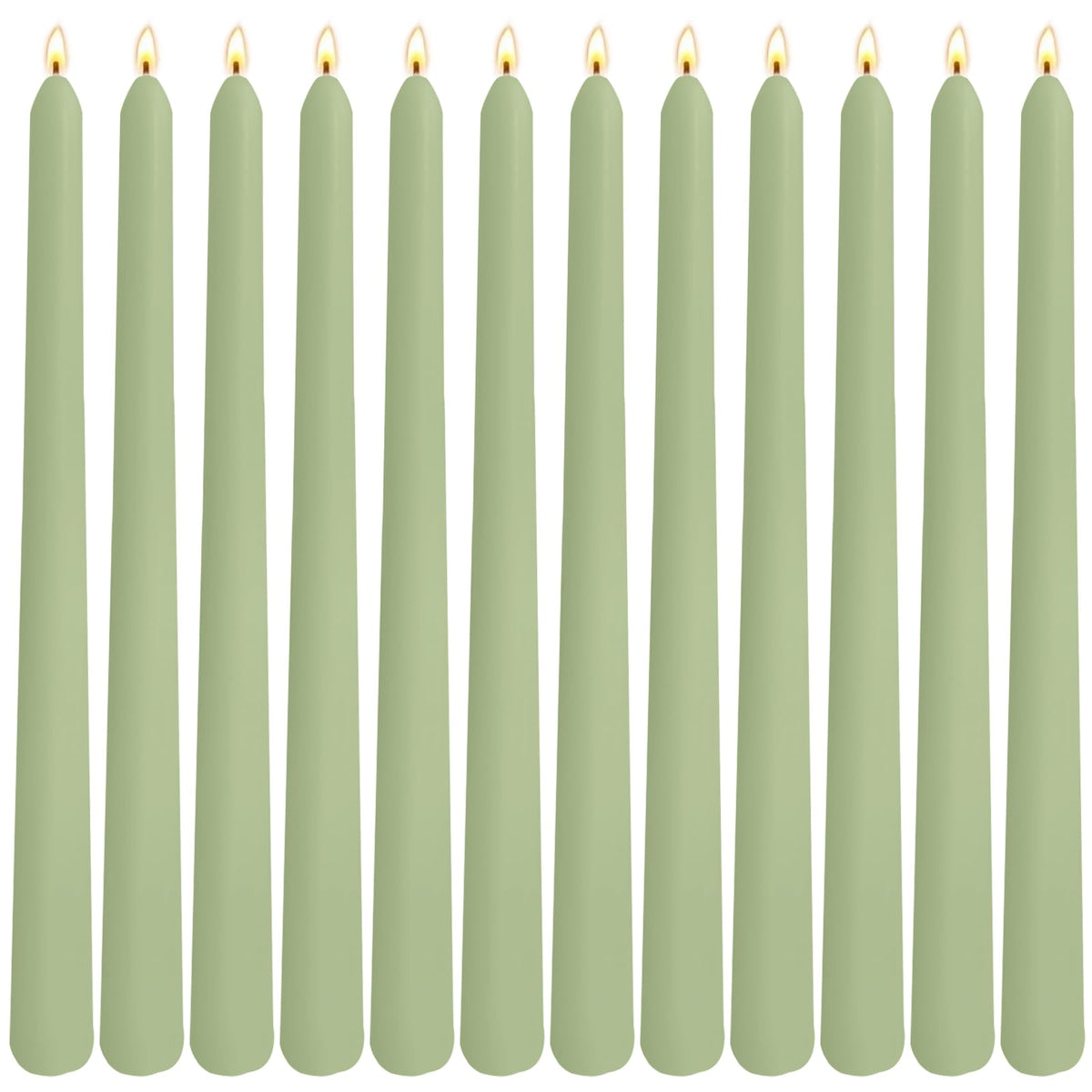 12-Pack Sage Green Taper Candles, 10 Inch Unscented Dripless Candlesticks, Long-Lasting Burn Time of 7-8 Hours, Perfect for Home Décor, Spring and St. Patrick's Day