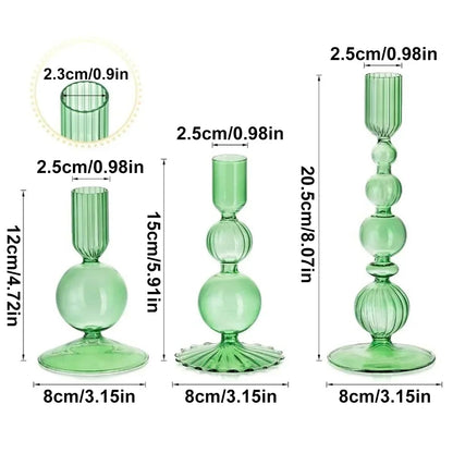 Mineaud 3Pcs Glass Candlestick Holders Glass Taper Candle Holders Groovy Wavy Elegant Candle Stick for Home Party Decoration,Green