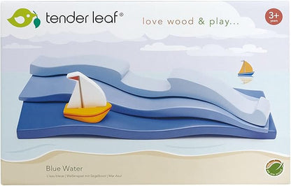 Tender Leaf Toys - Blue Water – Open-Ended Solid Wood Waves Toy Set for Displaying Sea Creatures for Kids Age 3+