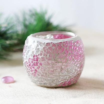 Mosaic Glass Votive Candle Holder, Handmade Tea Light Holder Romantic Candlestick for Vase Pen Holder Romantic Valentine Centerpiece Candle Holder Wedding Party Table Decorations (Pink)