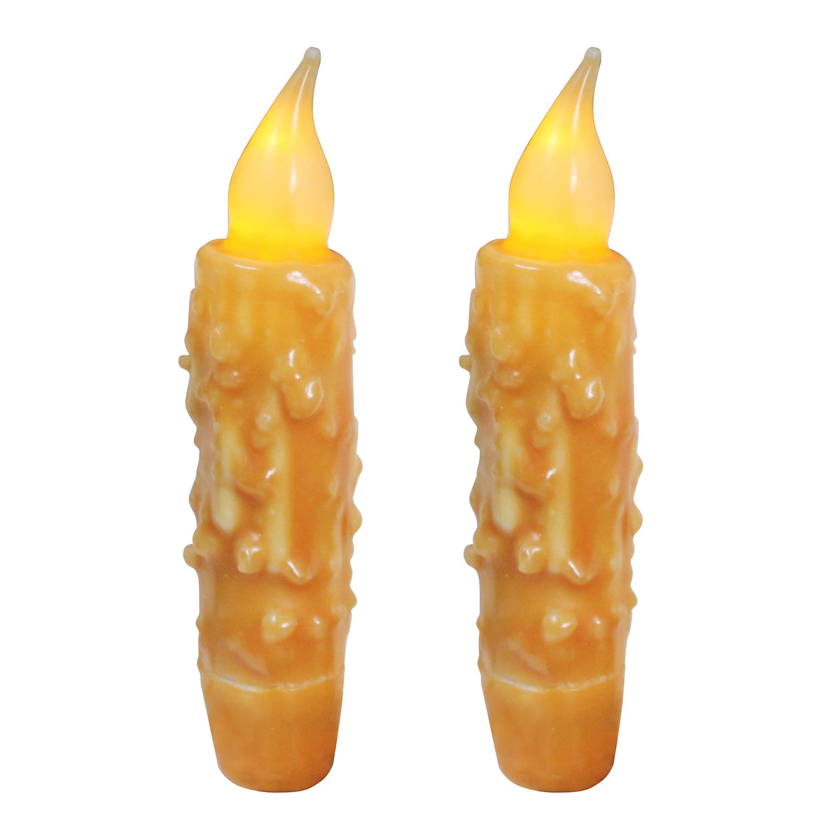 CVHOMEDECO. Real Wax Hand Dipped Battery Operated LED Timer Taper Candles Rustic Primitive Flameless Lights Decor, 4-3/4 Inch, Orange, 2 PCS in a Package