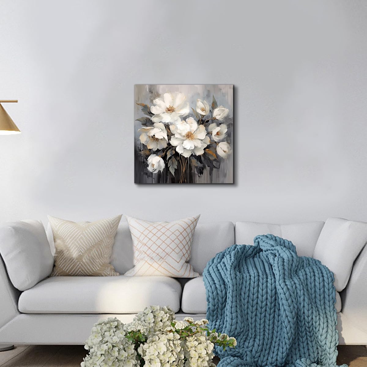AnZhongArt Bathroom Wall Art, Gray and White Flower Decoration, 30x30inches